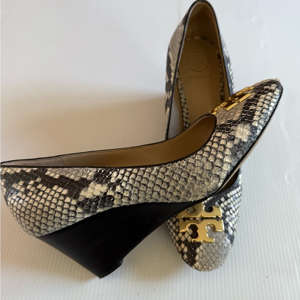 Tory Burch Brown and Gray Heels with Wedge Design